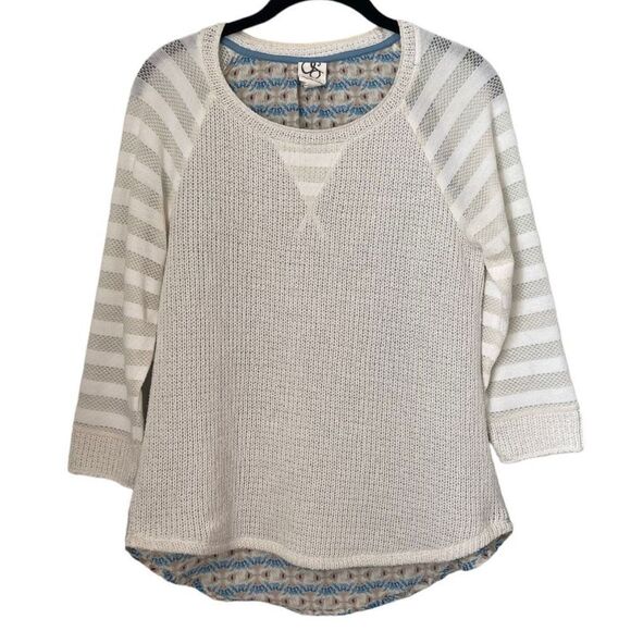 Anthropologie One September Sweater Cream Knit 3/4 Sleeve Blouse Size Small - Picture 3 of 7